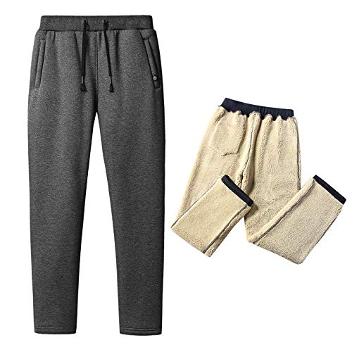 Jamron Herren Winter Sherpa Fleece Jogginghose Thermo Laufhose Lang mit 2 Reißverschluss Taschen Straight Grau 5XL von Jamron