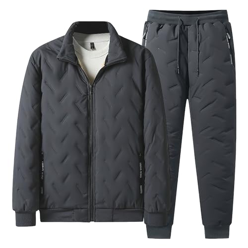 Jamron Herren Winter Warm Gesteppt Fleece Gefüttert Trainingsanzug Set Thermo Fleecejacke und Jogginghose mit Reißverschluss Taschen Grau S von Jamron
