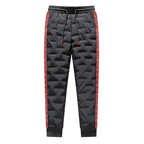 Jamron Herren Winter Warme Daunen Gefüllte Schneehose Wasserabweisende Outdoorhose mit Reißverschlusstaschen Schwarz & Rot XL von Jamron