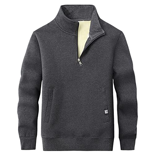 Jamron Herren Winter Warme Fleecepullover Sweatshirt mit Stehkragen und Half Zip Casual Fleecejacke Sweater Tops mit 2 Taschen Grau M von Jamron