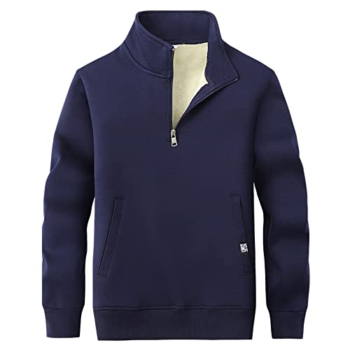 Jamron Herren Winter Warme Fleecepullover Sweatshirt mit Stehkragen und Half Zip Casual Fleecejacke Sweater Tops mit 2 Taschen Marineblau M von Jamron