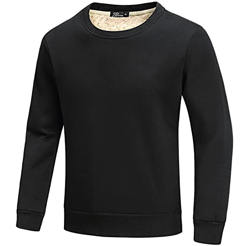 Jamron Herren Winter Warme Rundhalsausschnitt Sherpa Fleece Gefütterte Pullover Tops Sweatshirts Schwarz L von Jamron