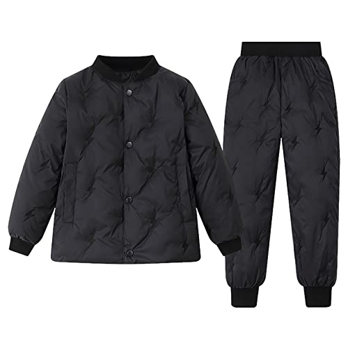 Jamron Kinder 2-Teiliger Schneeanzug - Winter Daunenjacke + Daunenhose Schneehose mit Süßer Stickerei - Warme Leichte Oberbekleidung Schwarz 5-6 Jahre von Jamron