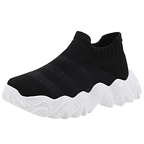 Jamron Kinder Jungen Mädchen Mode Strick Turnschuhe Sportschuhe Ultra Atmungsaktiv Leicht Sockenschuhe Schwarz EU37 von Jamron