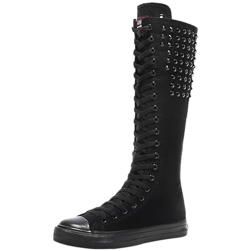 Jamron Mädchen Damen Modisch Knie Hoch Schnüren Segeltuch Stiefel Rein Schwarz Leinenschuhe Reißverschluss Tanzschuhe Nieten SN816 EU37 Jamron Mädchen Damen Modisch Knie Hoch Schnüren Segeltuch Stiefel Rein Schwarz Leinenschuhe Reißverschluss Tanzschuhe Nieten SN816 EU37 von Jamron