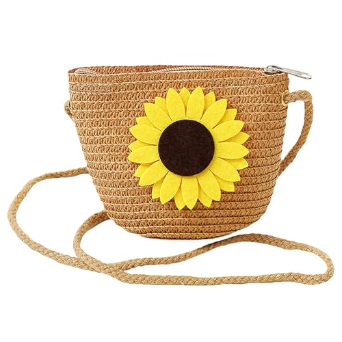 Jamron Niedliche Sonnenblume Muschel Strohtasche Umhängetasche Böhmische Strandtasche mit Reißverschluss SN0707283-2-A Braun Groß von Jamron