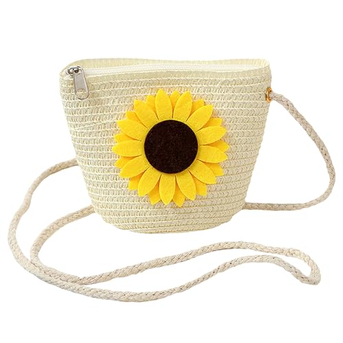 Jamron Niedliche Sonnenblume Muschel Strohtasche Umhängetasche Böhmische Strandtasche mit Reißverschluss SN0707283-2-A Weiß Groß von Jamron