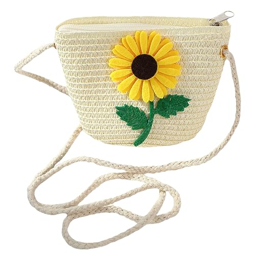 Jamron Niedliche Sonnenblume Muschel Strohtasche Umhängetasche Böhmische Strandtasche mit Reißverschluss SN0707283-2-B Weiß Groß von Jamron