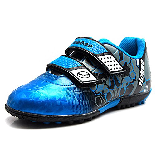 Jamron Tiebao Jungen Cool Mehrfarbig Klettverschluss Fußballschuhe Futsalschuhe Turnschuhe Harter Boden Rasen Indoor Blau SN76660 EU28 von Jamron