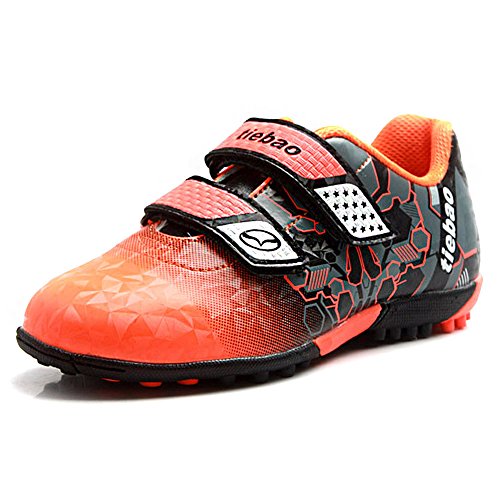 Jamron Tiebao Jungen Cool Mehrfarbig Klettverschluss Fußballschuhe Futsalschuhe Turnschuhe Harter Boden Rasen Indoor Orange SN76660 EU33 von Jamron