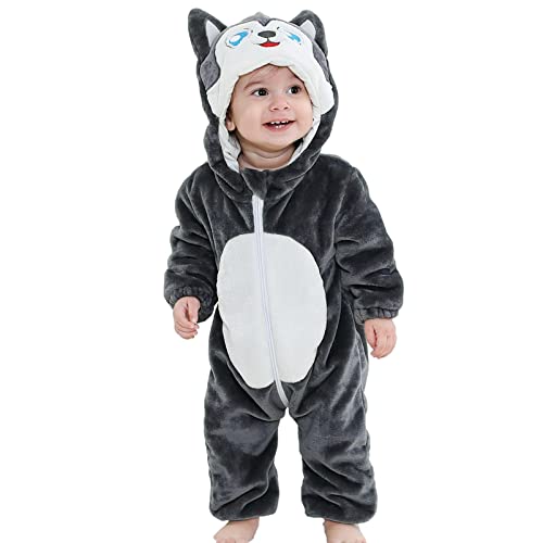 Jamron Unisex Baby Tier Karikatur Strampler mit Kapuze Kleinkind Winter Flanell Onesies Jumpsuit 0-36 Monate SN071271 Husky 100CM von Jamron