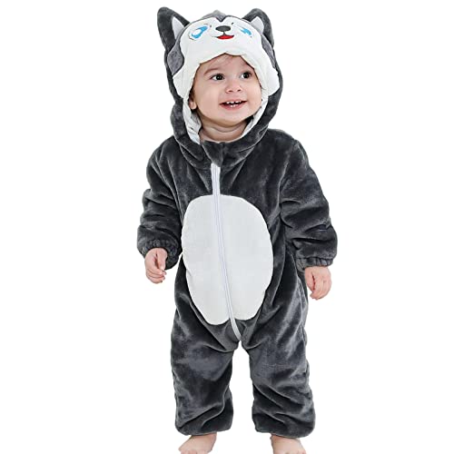 Jamron Unisex Baby Tier Karikatur Strampler mit Kapuze Kleinkind Winter Flanell Onesies Jumpsuit 0-36 Monate SN071271 Husky 120CM von Jamron