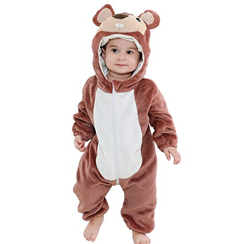 Jamron Unisex Baby Tier Karikatur Strampler mit Kapuze Kleinkind Winter Flanell Onesies Jumpsuit 0-36 Monate SN071271 Maus 100CM von Jamron