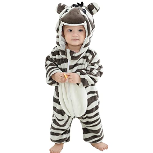 Jamron Unisex Baby Tier Karikatur Strampler mit Kapuze Kleinkind Winter Flanell Onesies Jumpsuit 0-36 Monate SN071271 Zebra 70CM von Jamron