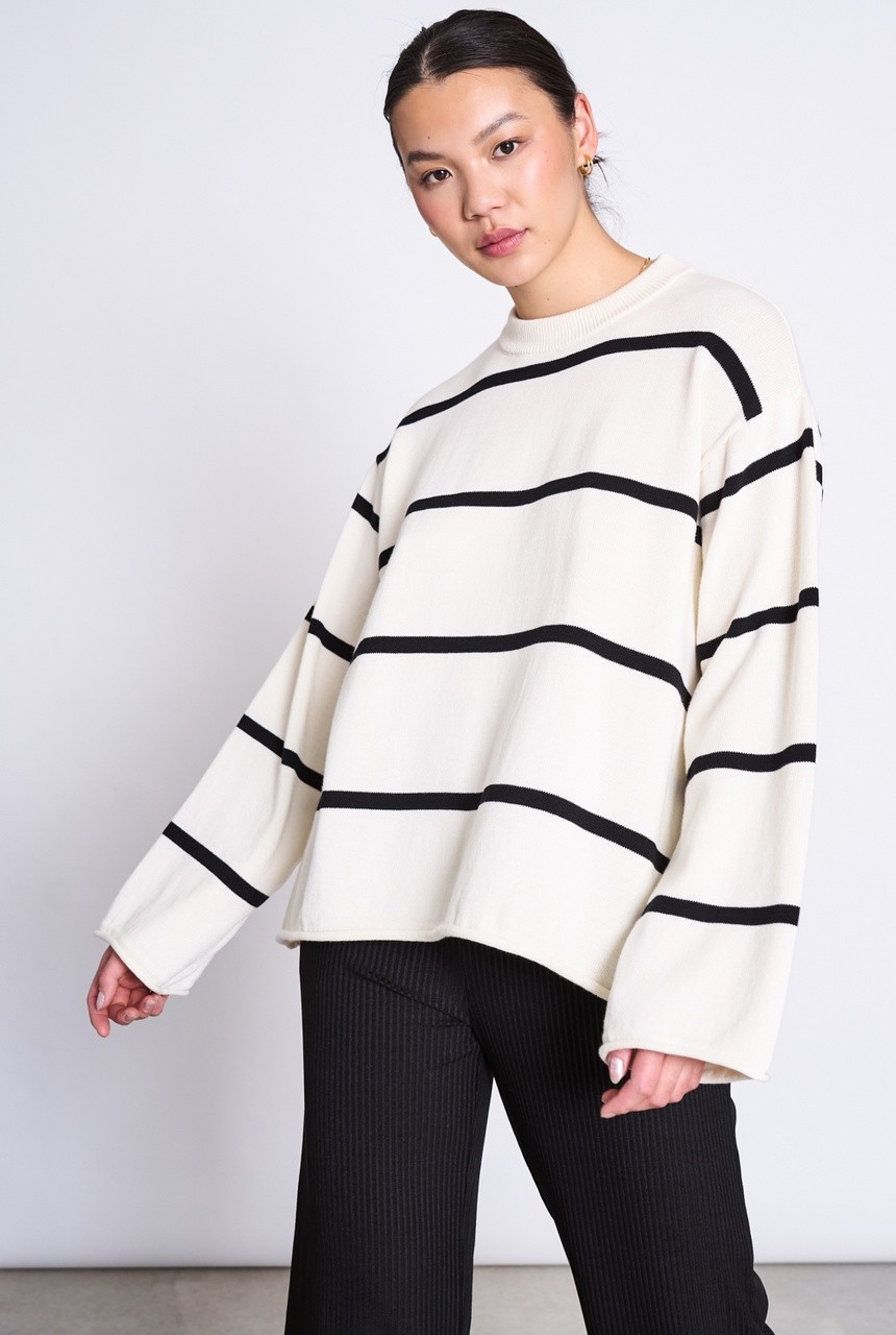 MARTA STRIPED | Jan N June | veganer Pullover | black L von Jan N June