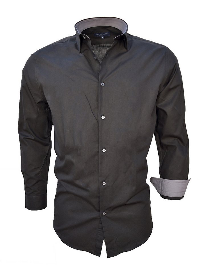 Jan Paulsen Businesshemd HEMDEN SHIRT (JAN PAULSEN HEMD) Schwarz / Grau S von Jan Paulsen