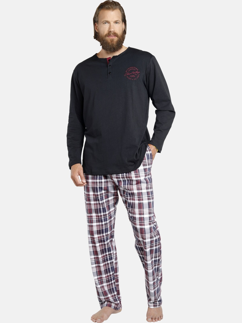 Große Größen 3 Tlg. Schlafanzug HELIMAR, Herren, grau, Größe: 4XL, Baumwolle, Happy Size DE Men von Jan Vanderstorm