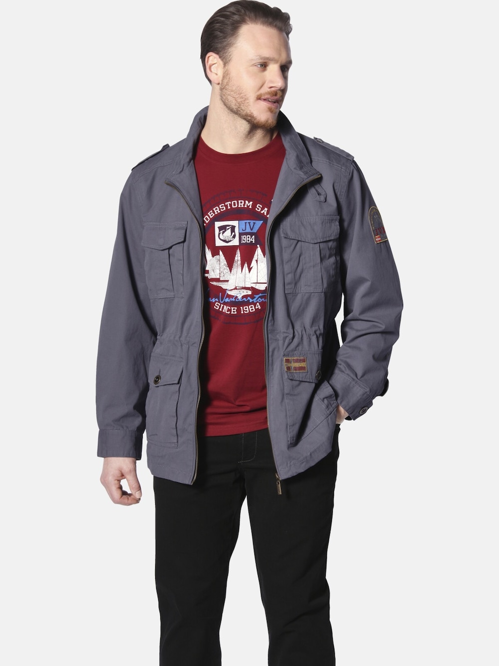 Große Größen Fieldjacket BROR, Herren, grau, Größe: 74, Baumwolle, Happy Size DE Men von Jan Vanderstorm