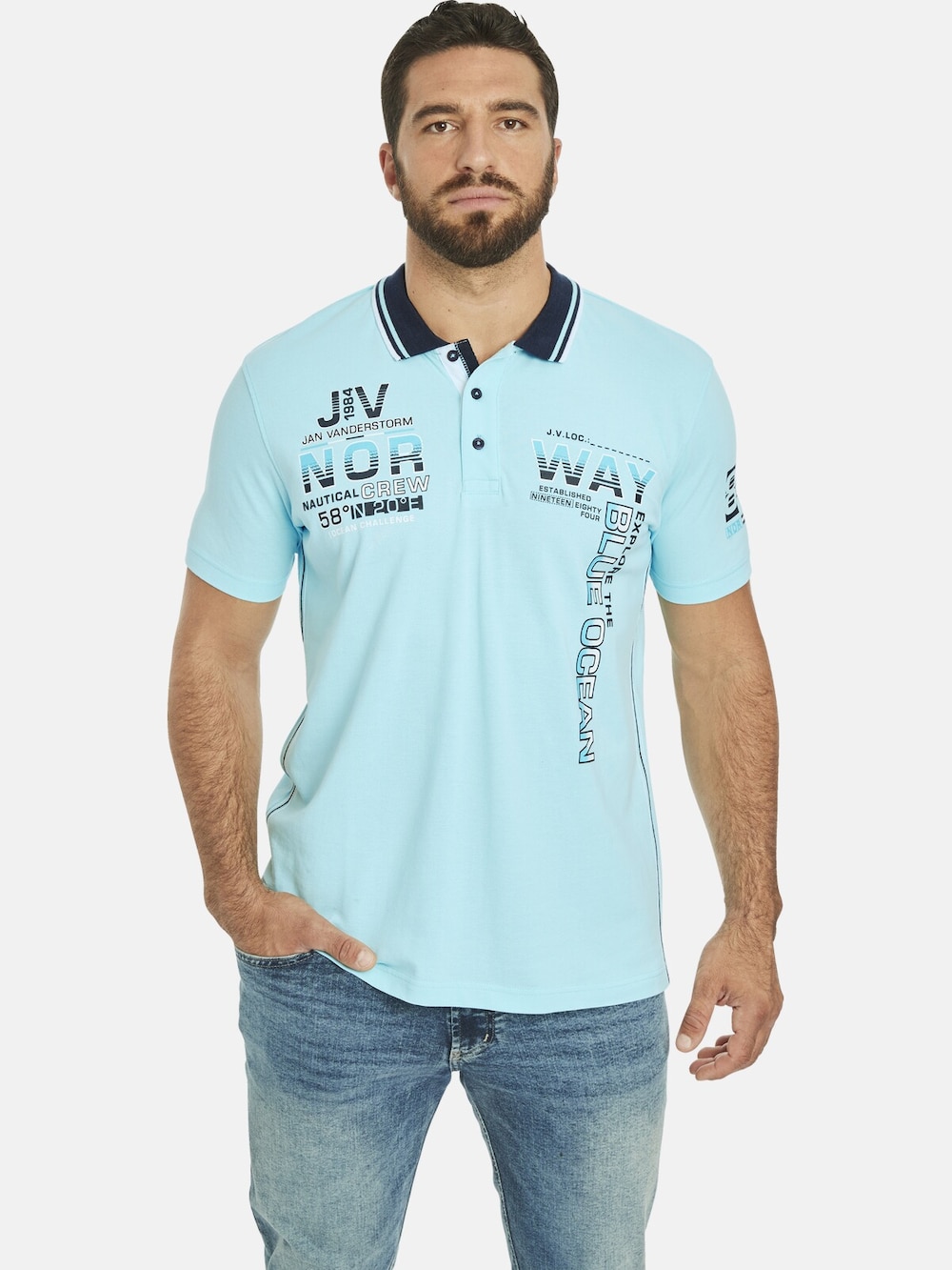 Große Größen Jan Vanderstorm Poloshirt JERKER, Herren, türkis, Größe: 7XL, Baumwolle, Happy Size Men von Jan Vanderstorm