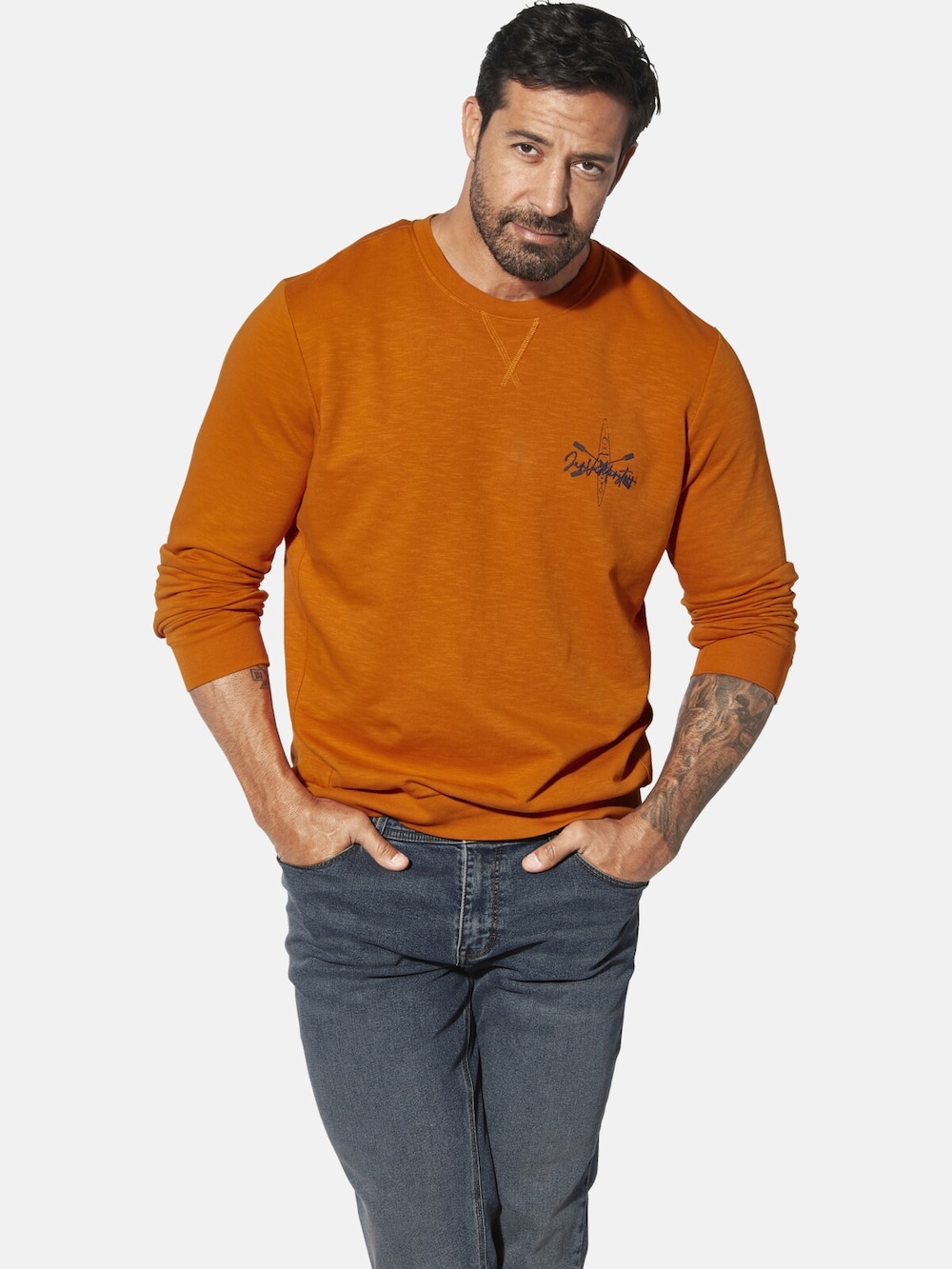 Große Größen Jan Vanderstorm Sweatshirt FREYVARD, Herren, orange, Größe: L, Baumwolle, Happy Size Men von Jan Vanderstorm