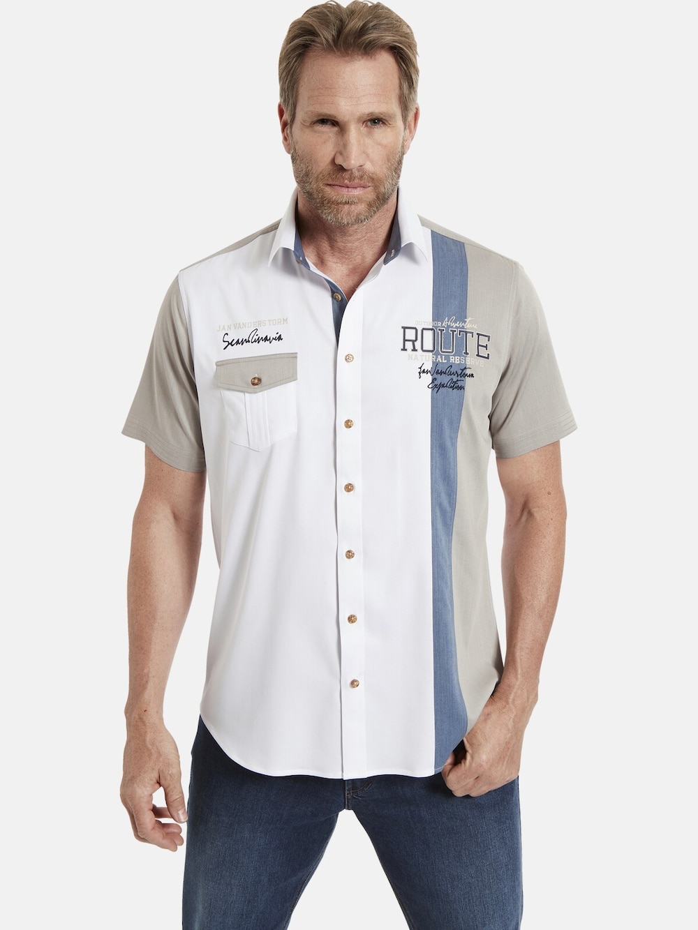 Große Größen Kurzarmhemd BODVAR, Herren, weiß, Größe: XL, Polyester/Baumwolle, Happy Size DE Men von Jan Vanderstorm