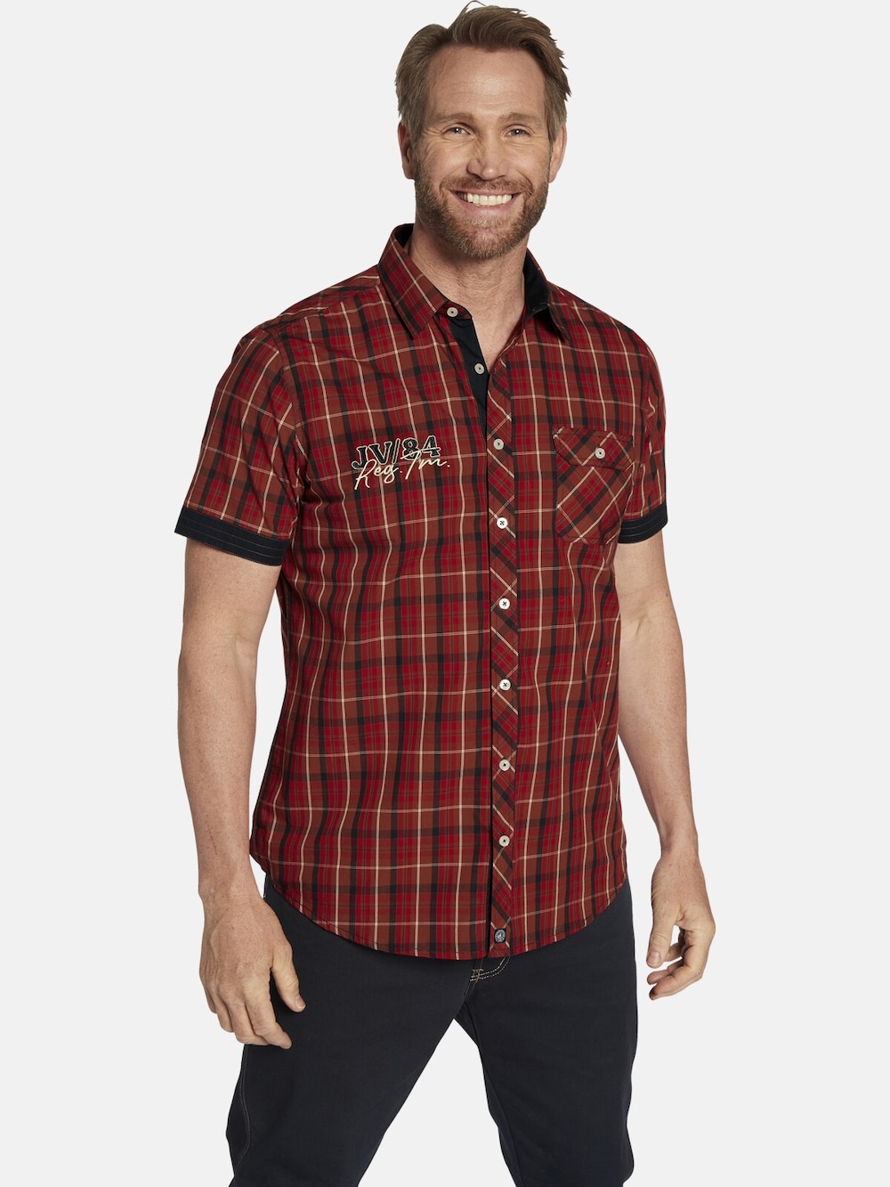 Große Größen Kurzarmhemd EMYLS, Herren, rot, Größe: XXL, Baumwolle, Happy Size DE Men von Jan Vanderstorm