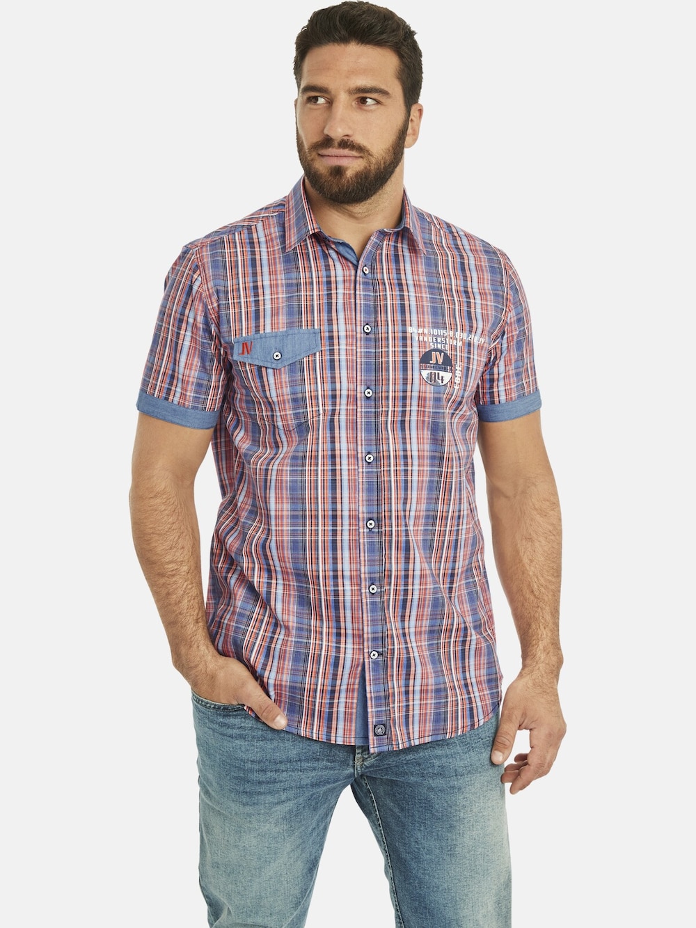 Große Größen Kurzarmhemd WIM, Herren, orange, Größe: 4XL, Baumwolle, Happy Size DE Men von Jan Vanderstorm