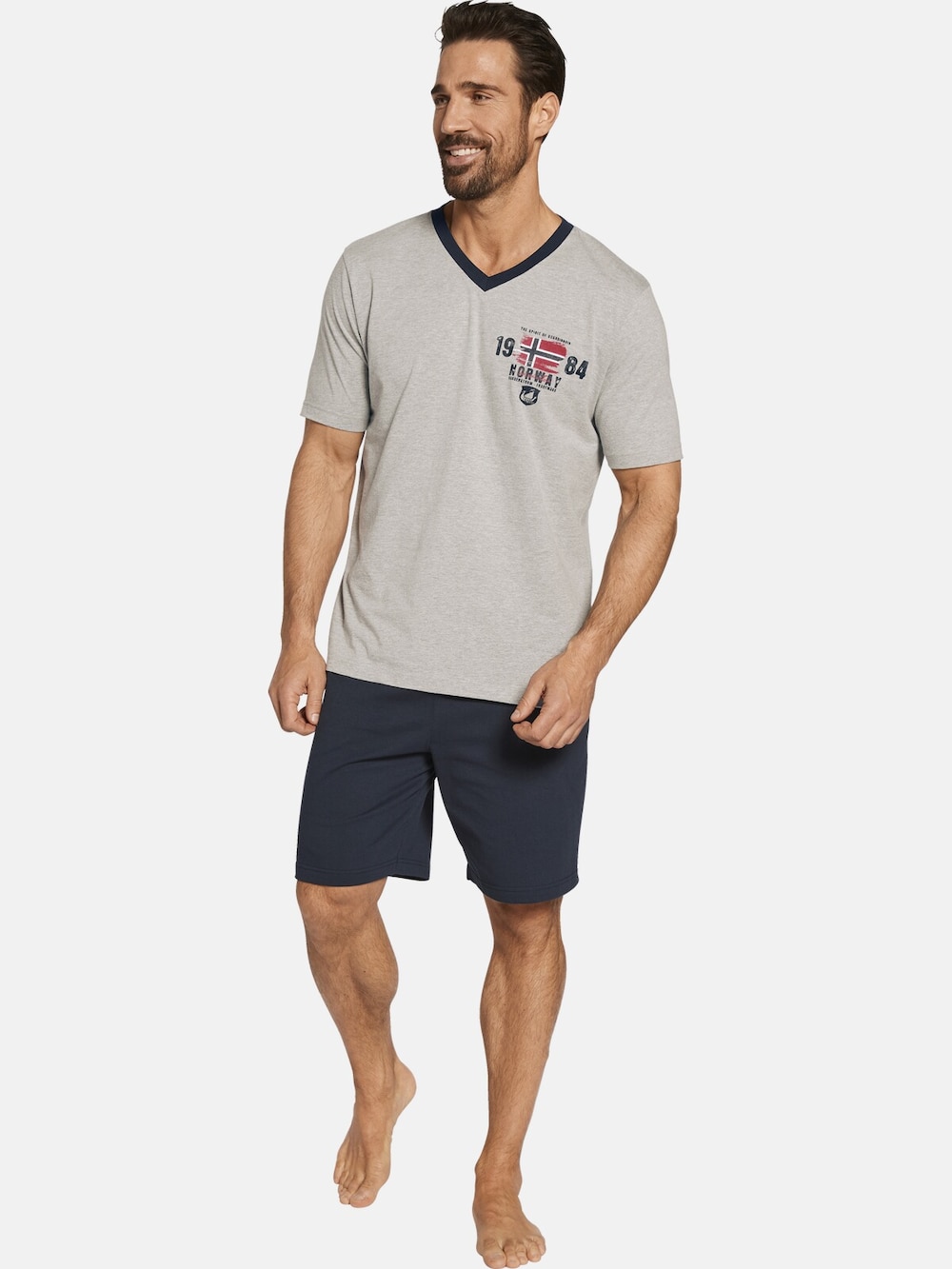 Große Größen Kurzer Schlafanzug EDIN, Herren, grau, Größe: 6XL, Baumwolle/Elasthan, Happy Size DE Men von Jan Vanderstorm