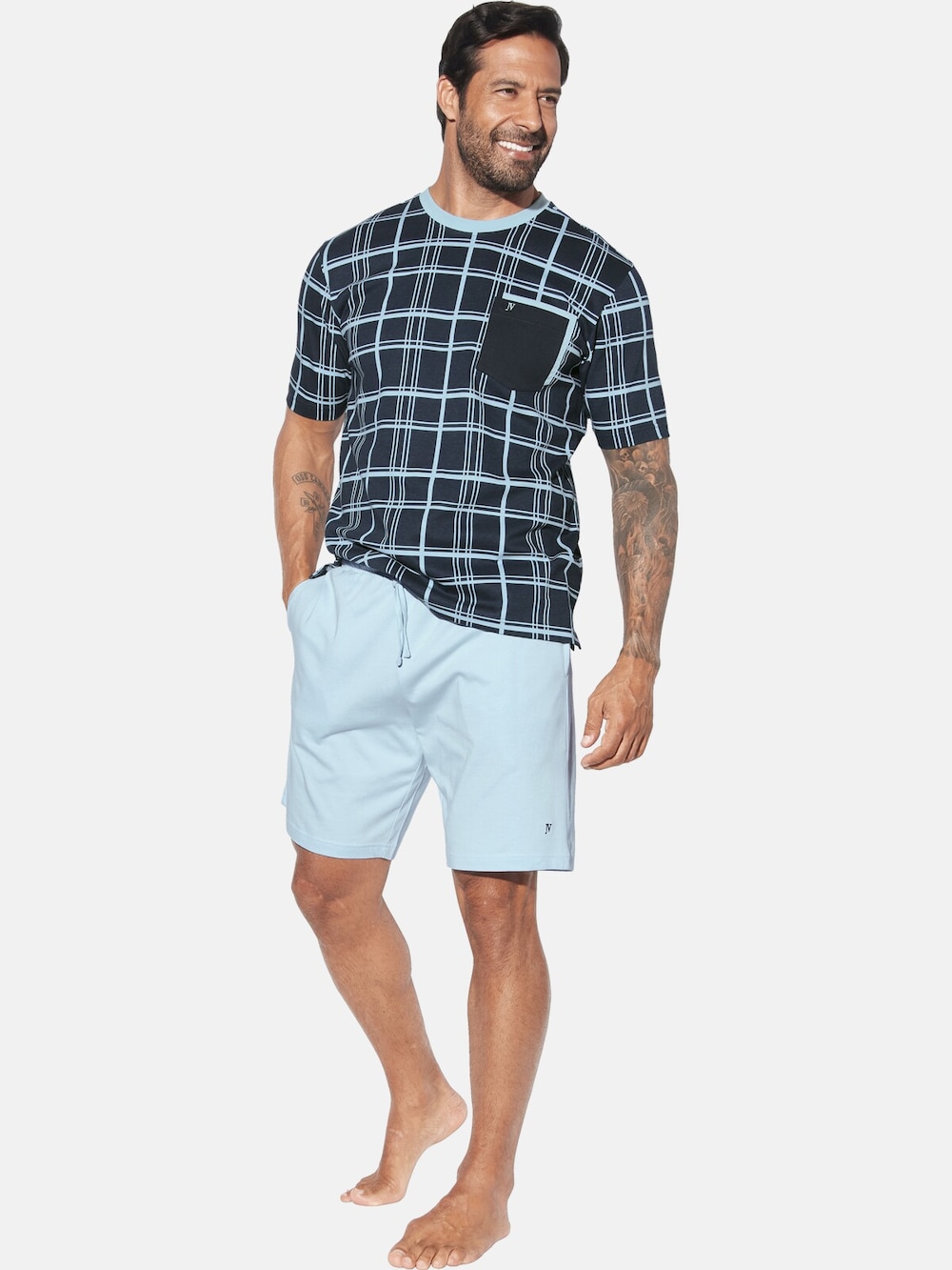 Große Größen Kurzer Schlafanzug VIDDAL, Herren, blau, Größe: 5XL, Baumwolle, Happy Size DE Men von Jan Vanderstorm