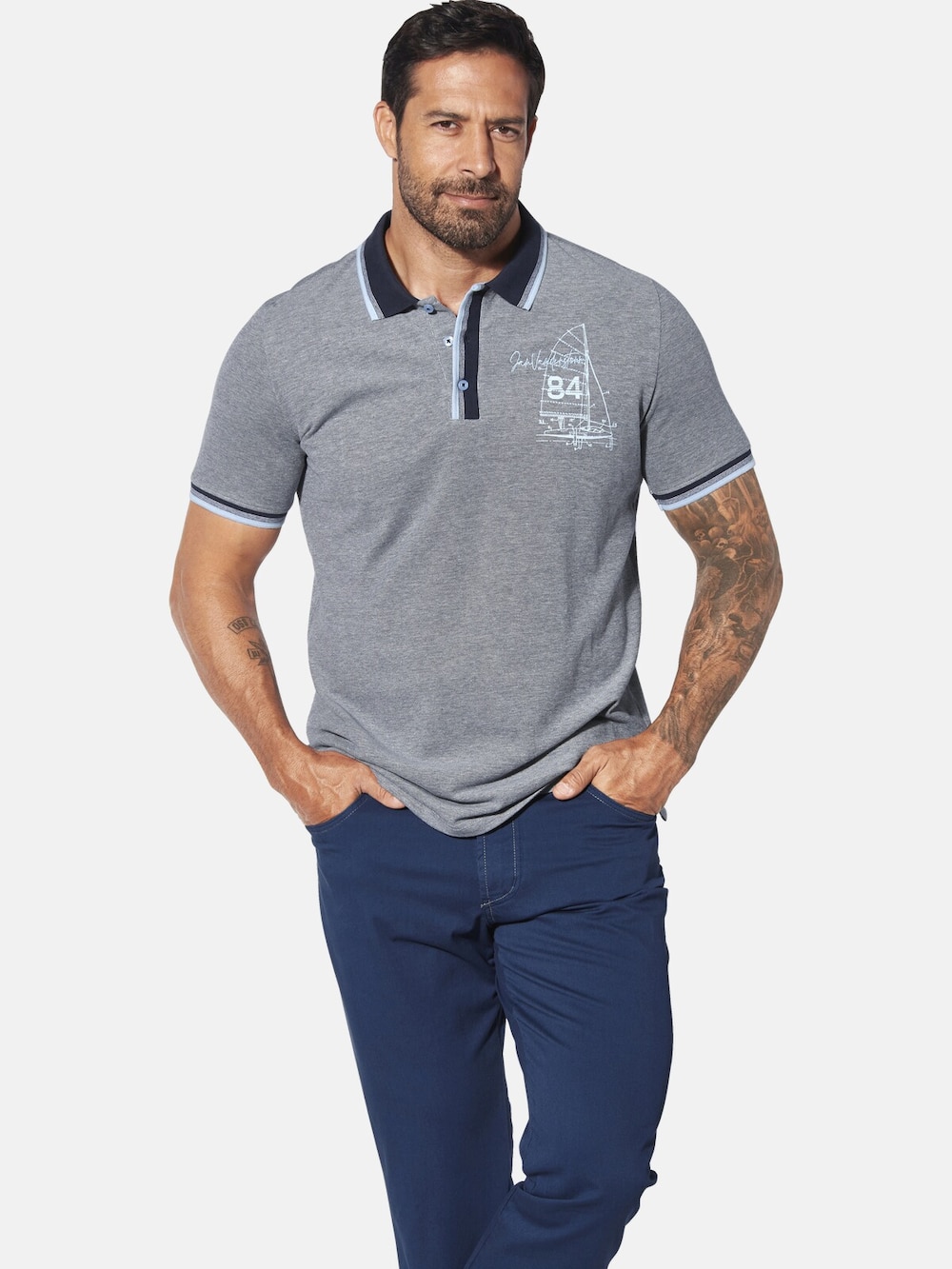 Große Größen Poloshirt HERFINN, Herren, blau, Größe: 7XL, Baumwolle, Happy Size DE Men von Jan Vanderstorm