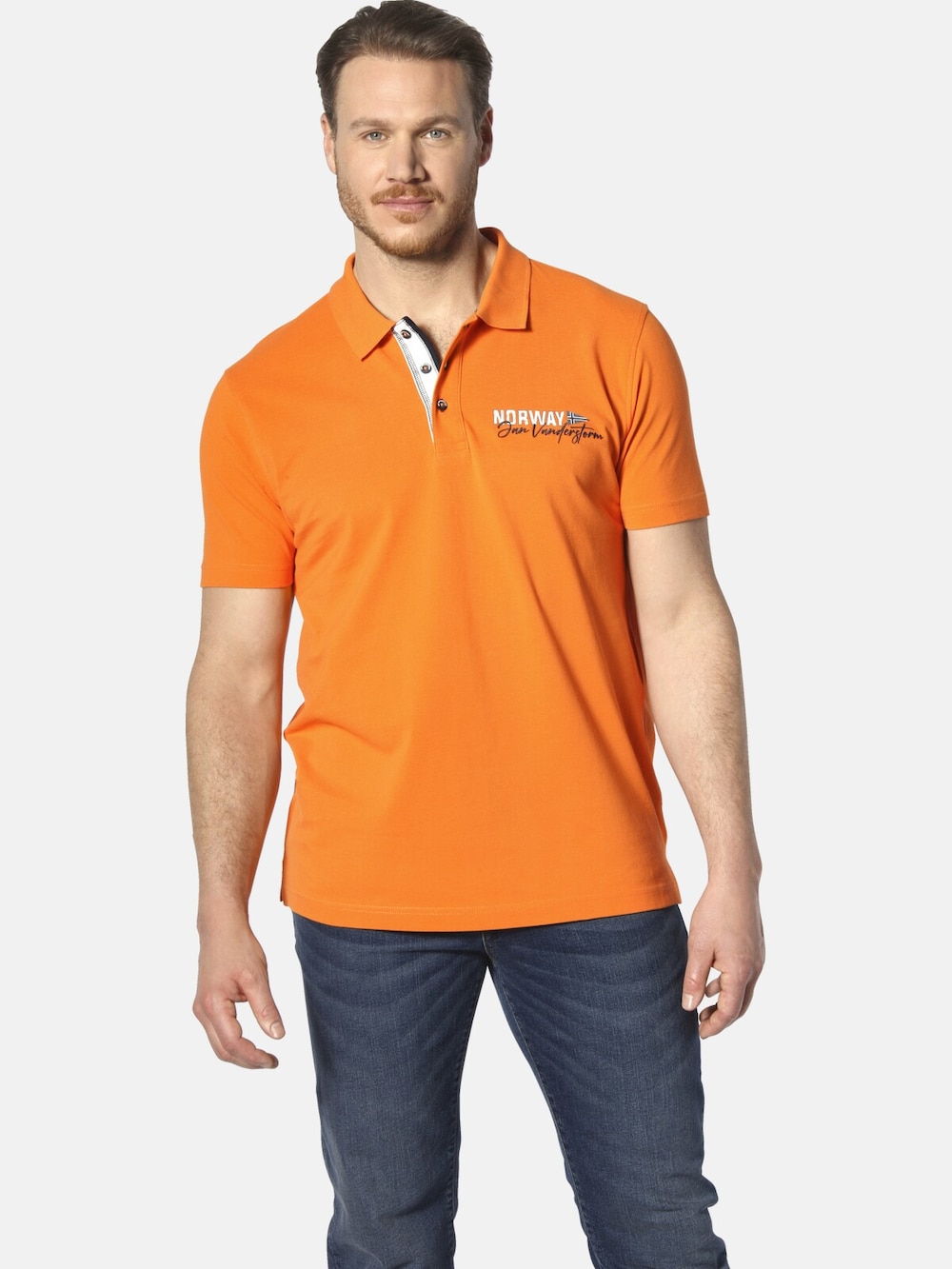 Große Größen Poloshirt JAKOV, Herren, orange, Größe: XL, Baumwolle, Happy Size DE Men von Jan Vanderstorm