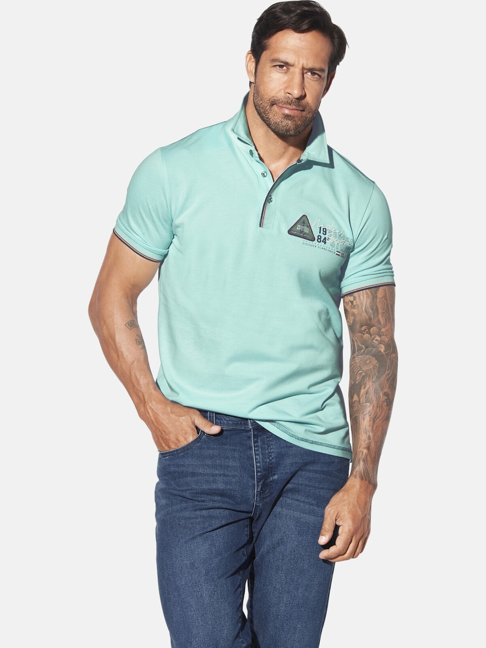 Große Größen Poloshirt KNUTLAND, Herren, türkis, Größe: XXL, Baumwolle, Happy Size DE Men von Jan Vanderstorm