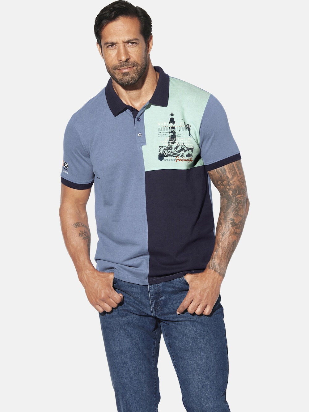Große Größen Poloshirt LARSDAL, Herren, blau, Größe: 6XL, Baumwolle, Happy Size DE Men von Jan Vanderstorm