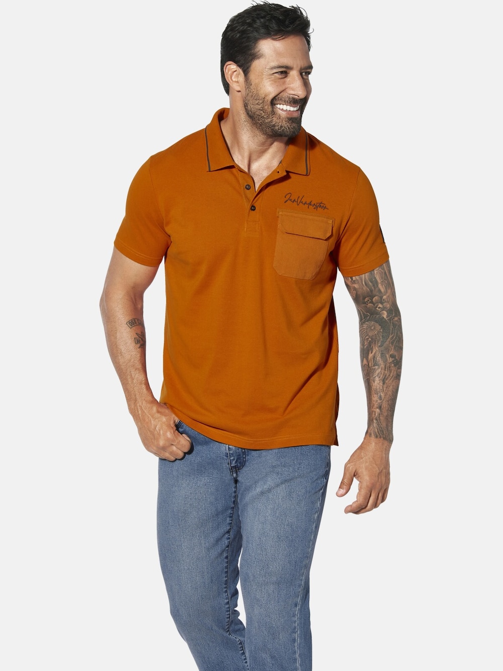 Große Größen Poloshirt STILTOR, Herren, orange, Größe: 6XL, Baumwolle, Happy Size DE Men von Jan Vanderstorm