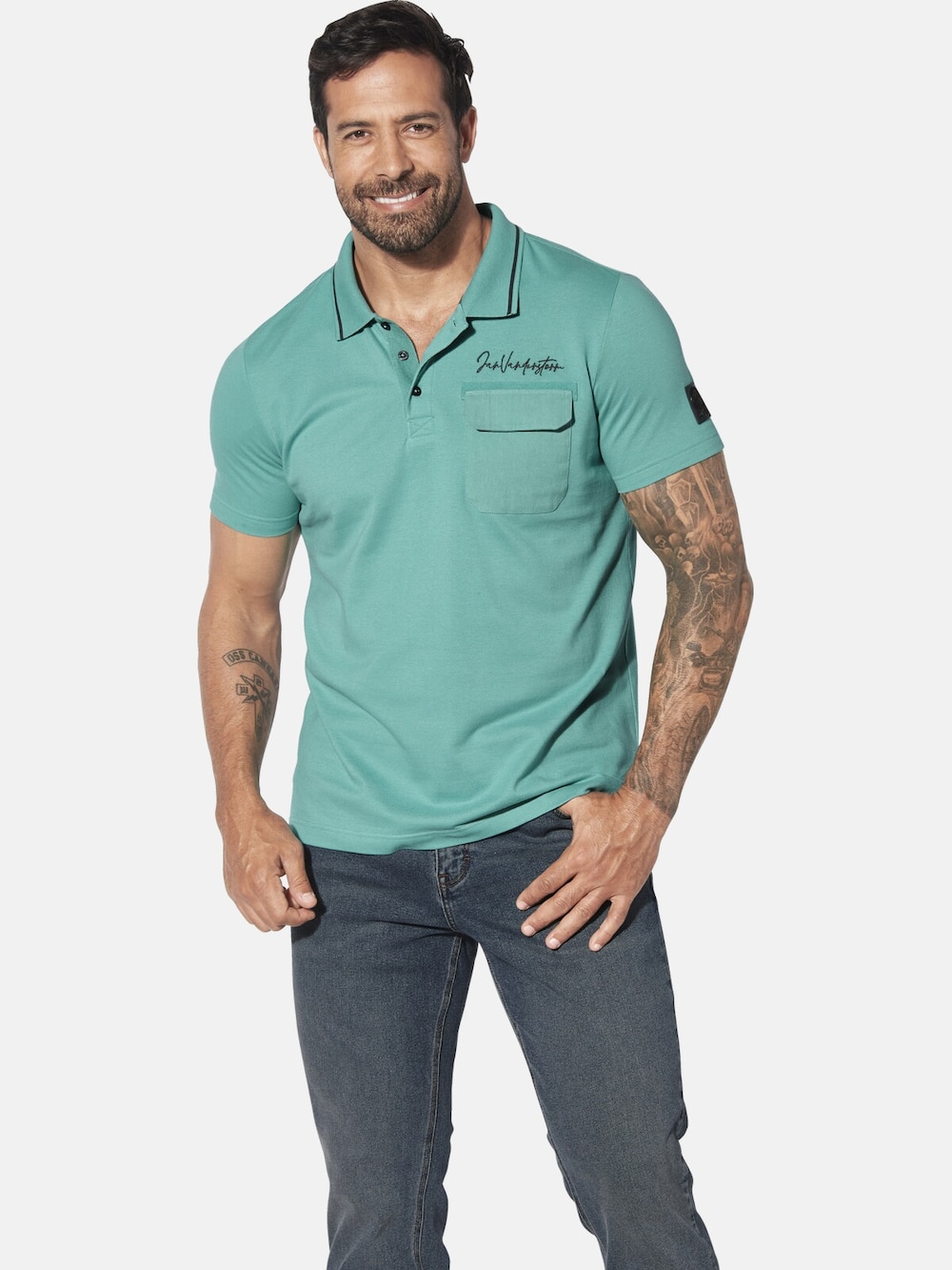Große Größen Poloshirt STILTOR, Herren, türkis, Größe: 5XL, Baumwolle, Happy Size DE Men von Jan Vanderstorm