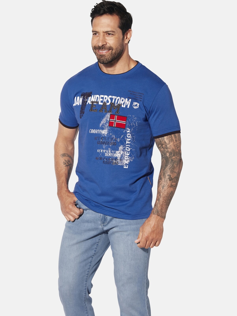 Große Größen T-Shirt SÖLVE, Herren, blau, Größe: L, Baumwolle, Happy Size DE Men von Jan Vanderstorm