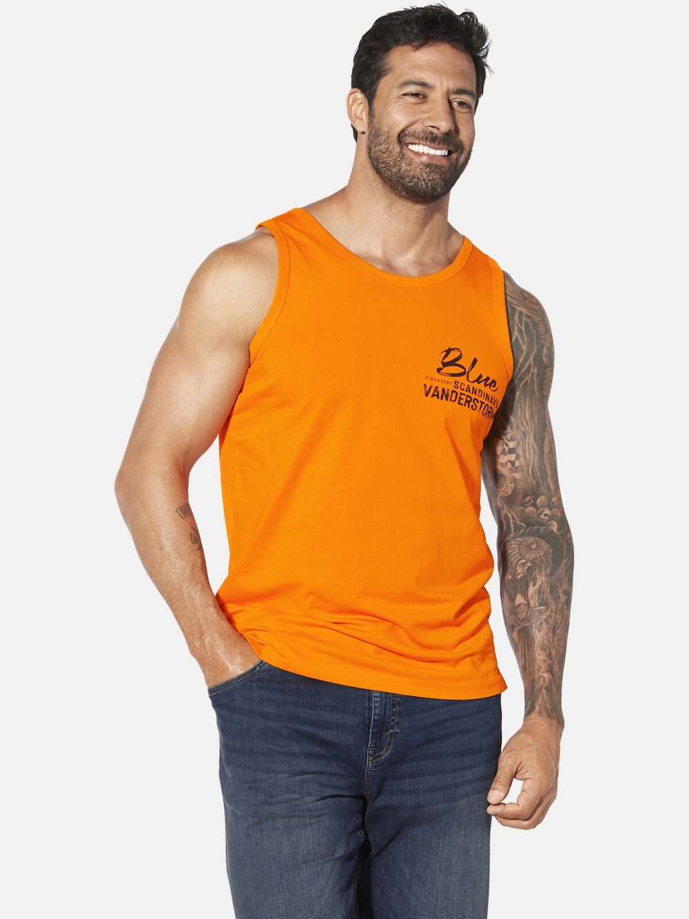 Große Größen Tanktop FELTON, Herren, orange, Größe: XXL, Baumwolle, Happy Size DE Men von Jan Vanderstorm
