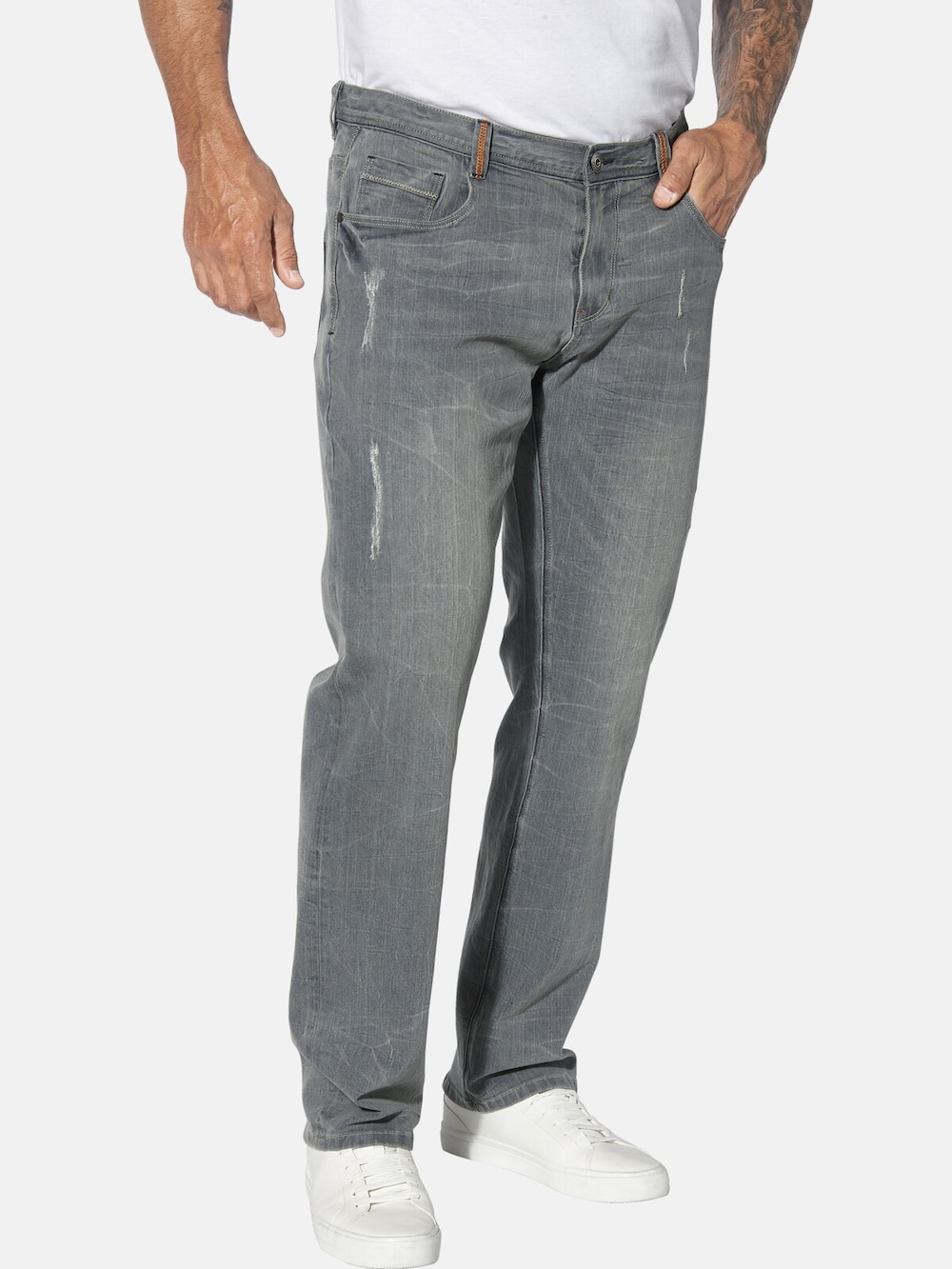 Große Größen Tiefbundjeans JURIEN, Herren, grau, Größe: 33, Baumwolle/Polyester, Happy Size DE Men von Jan Vanderstorm