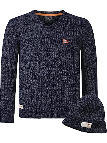 Jan Vanderstorm Herren Pullover Mit Mütze Ronai Gestricktes Casual Oberteil dunkelblau 4XL (XXXXL) - 68/70 von Jan Vanderstorm