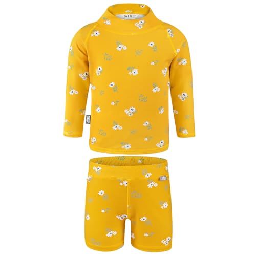 JAN & JUL zweiteiliges UV-Schwimmanzug-Set mit langen Ärmeln und Shorts (Baby, Kleinkind, Kinder), Gelb, Blumen, 6 Jahre von Jan & Jul