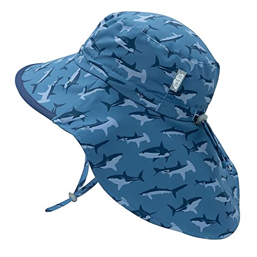 Jan & Jul Atmungsaktiver Aqua Dry Kleinkinder Bade Sonnenhut mit UV-Schutz (L: 2-5 Jahre, Hai mit Navy Trimmen) von Jan & Jul