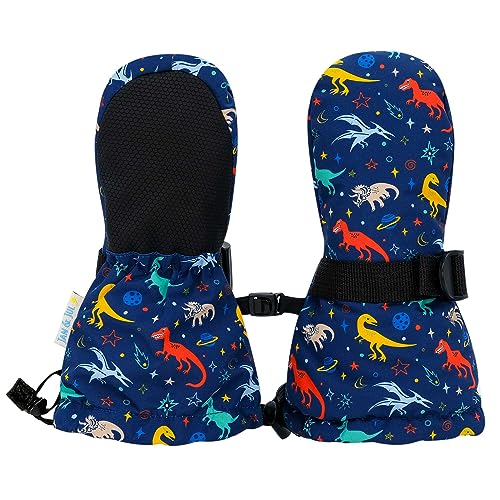 Jan & Jul Baby Jungen Wasserdichte Winter-Schneehandschuhe, Bleiben dran (Weltraum-Dinos, XS: 0-2J ohne Daumen) von Jan & Jul