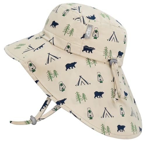 Jan & Jul Baby Sonnenhut aus Reiner Baumwolle mit Nackenschutz für Jungen (Bear Camp, 6-24 Monate) von Jan & Jul