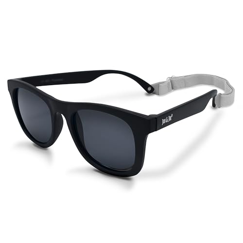 Jan & Jul Baby und Kinder Polarisierte Sonnenbrille mit Band für Mädchen Jungen, 100% UV Schutz (Klein: 6-24 Monate, Schwarz) von Jan & Jul