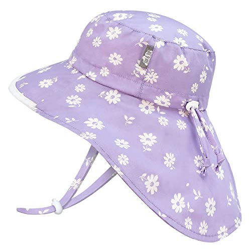Jan & Jul Cotton Sun Protection Kids Beach Hat with Big Neck Flap (XL: 6-12 Years, Purple Daisy) von Jan & Jul