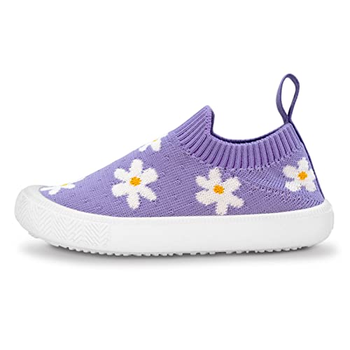 Jan & Jul Easy-On Babyschuhe für Mädchen, Turnschuhe/Sneakers mit breiter Passform (Lila Gänseblümchen, EU Size 21.5) von Jan & Jul