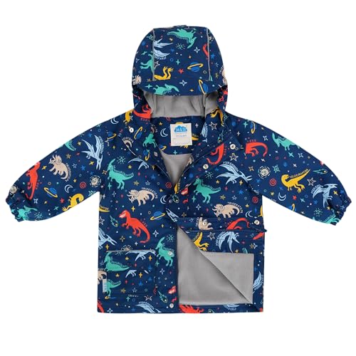Jan & Jul Jungen Wasserdichte Fleece-Futter Regenjacke, Regenmantel mit Kapuze für Kleinkinder (Space Dinos, Größe 3T) von Jan & Jul
