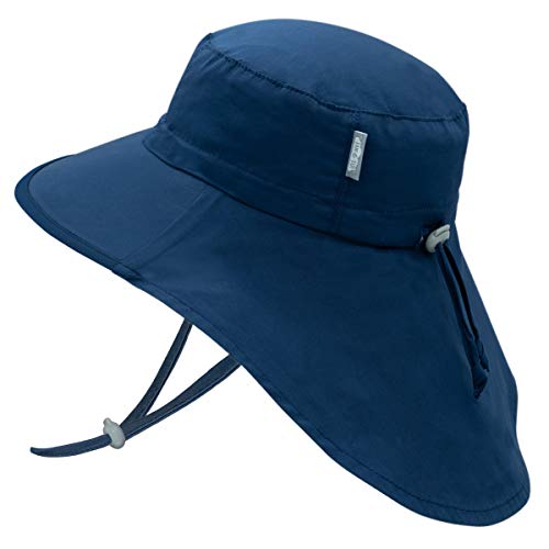 Jan & Jul Mitwachsender Baby Strandhut mit breiter Krempe aus Baumwolle für Kleinkinder 50+ USF (M: 6-24 Monate, Navy mit Navy Trimmen) von Jan & Jul