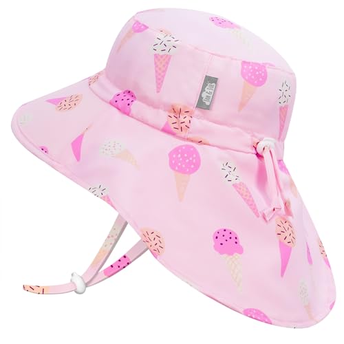 Jan & Jul Schnell Trocknender Kinder Sonnenhut für Mädchen mit UV-Schutz (XL: 5-12 Jahre, Rosa Eiscreme) von Jan & Jul