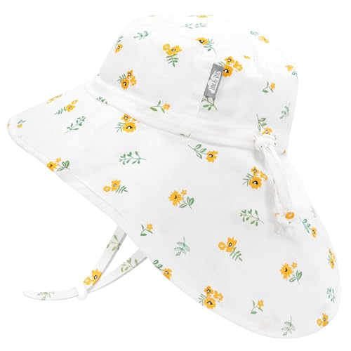 Jan & Jul Sommer Mädchen Abenteuer Sonnenhut aus Baumwolle mit Nackenschutz (XL: 5-12 Jahre, Yellow Flower) von Jan & Jul